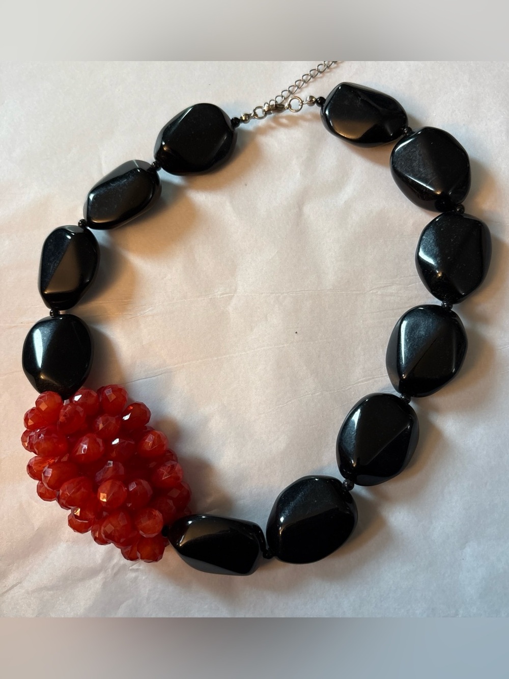 Red & Black Big Beaded Statement necklace. 19” + 3" Extender. Unbranded.